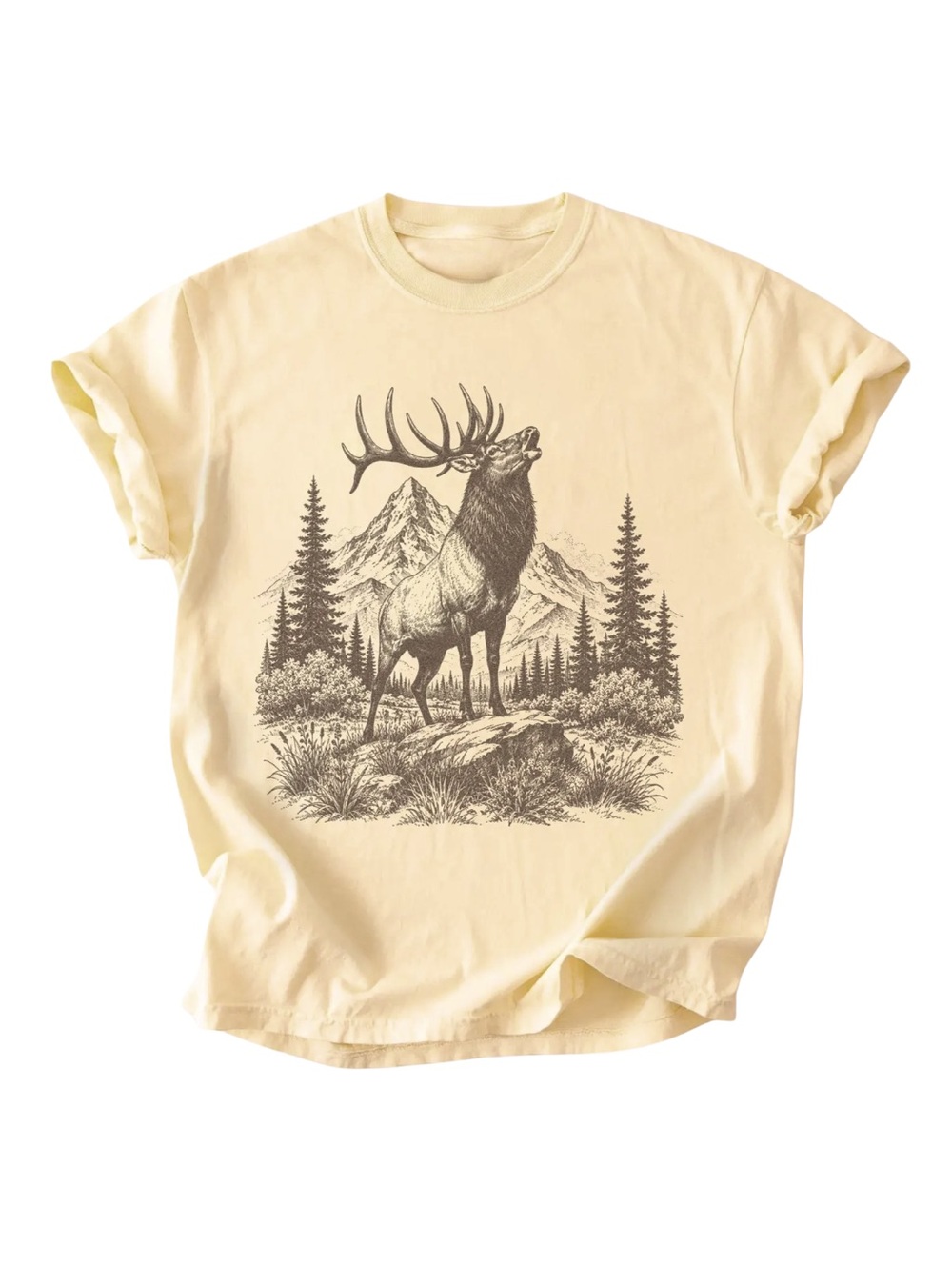 Gildan Yellow Graphic Elk Crewneck T-Shirt